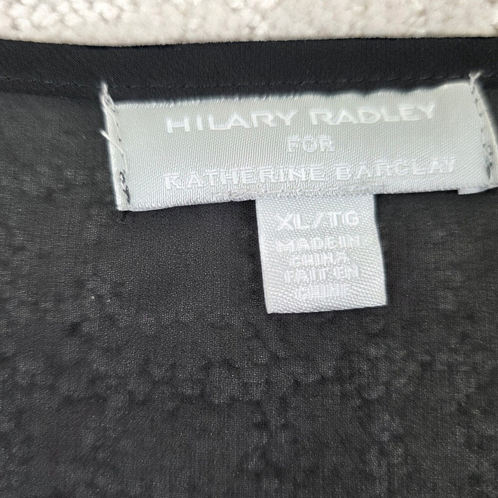 Hilary Radley For Katherine Barclay Black Floral Embroidered Tassel Blouse XL - Picture 2 of 10